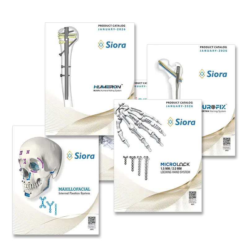 Siora Surgicals orthopedic implant product catalogues for international distributors